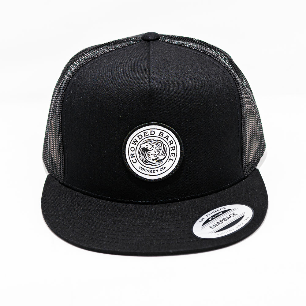 CROWDED BARREL LOGO PATCH HAT: BLACK/BLACK